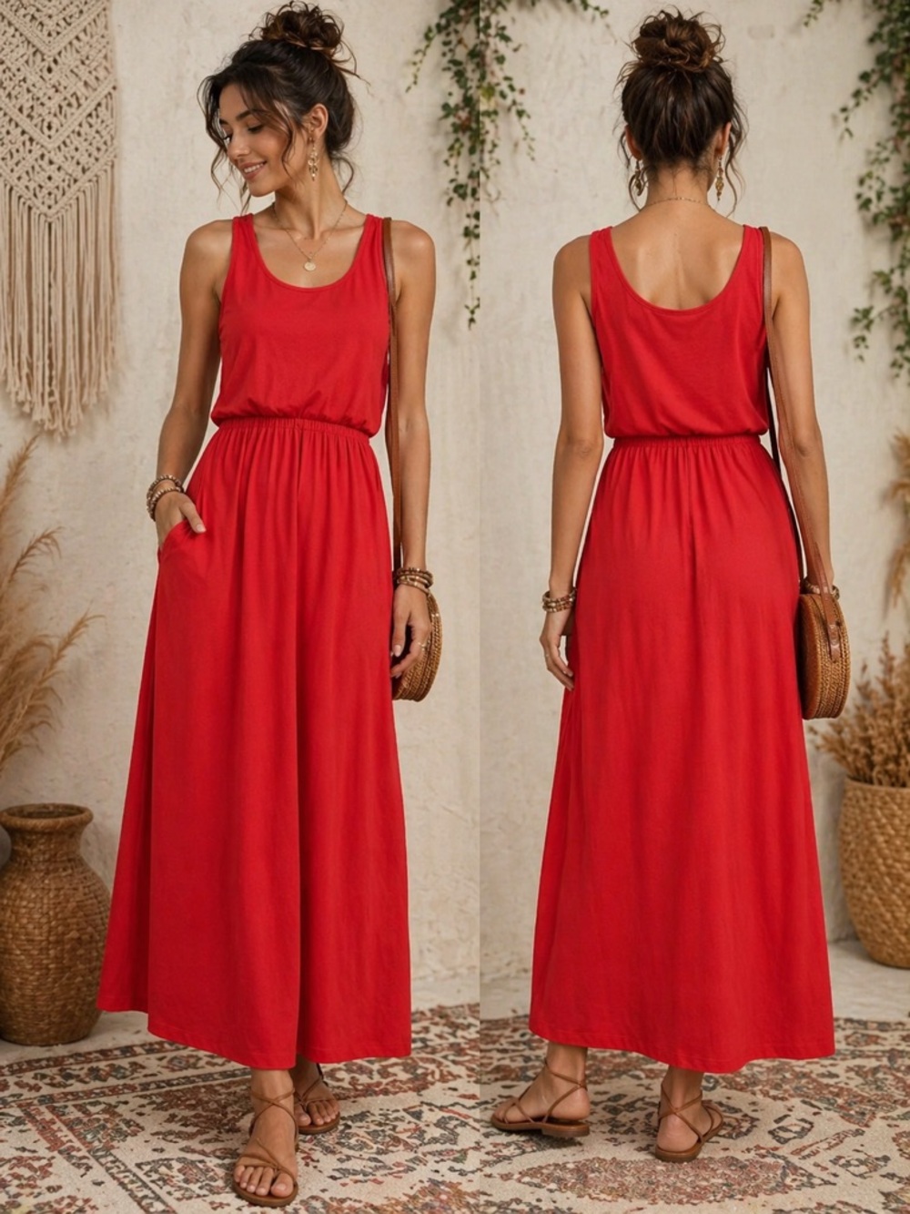 NWOT Caslon soft & strechy Red Sleeveless Elastic-Waist Maxi Dress xxs
